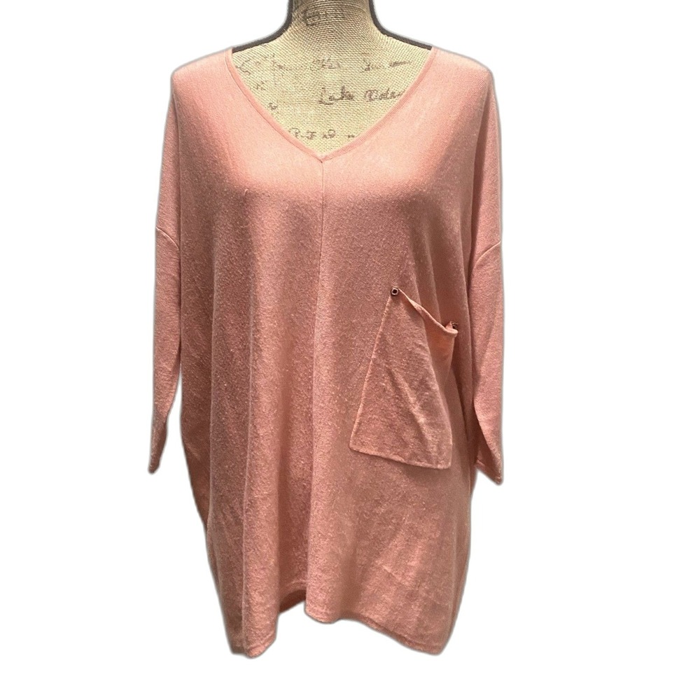 Kerisma Raven Sweater Peach Pink V-Neck Oversized Batwing‎ Slouchy Knit Size M/L